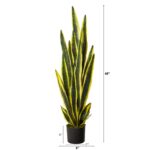 Alternate angle of the 4' Sansevieria Artificial Plant showing full plant from planter to top