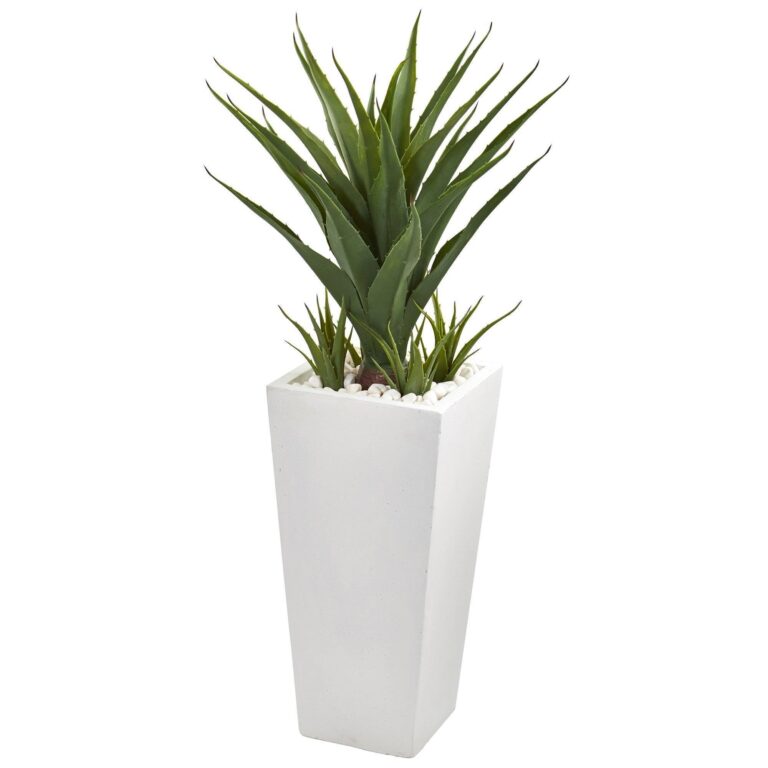 40' Spiky Agave Artificial Plant in White Planter