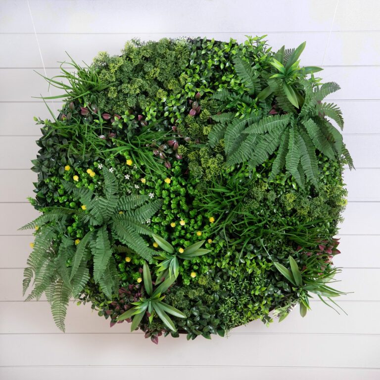 40' UV Resistant Almafi Coast Artificial Living Wall Art Panel in Black Aluminum Frame, living