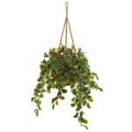 40' Variegated Holly with Berries Artificial Plant in Hanging Basket Real Touch
