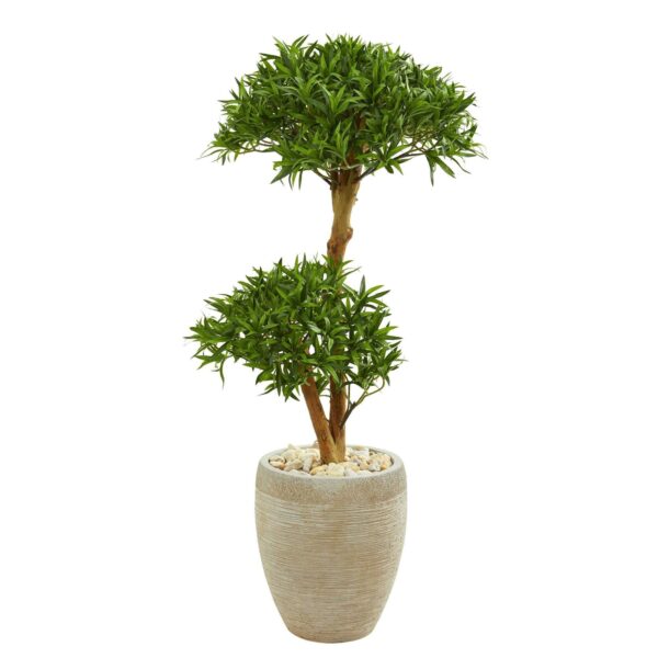 44' Bonsai Styled Podocarpus Artificial Tree in Sand Colored Planter