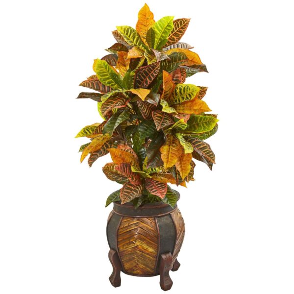 44' Croton Artificial Plant in Decorative Planter Real Touch