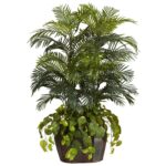 4.5' Double Areca w Vase and Pothos Silk Plant