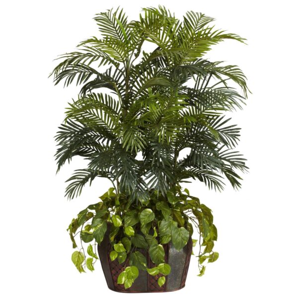 4.5' Double Areca w Vase and Pothos Silk Plant