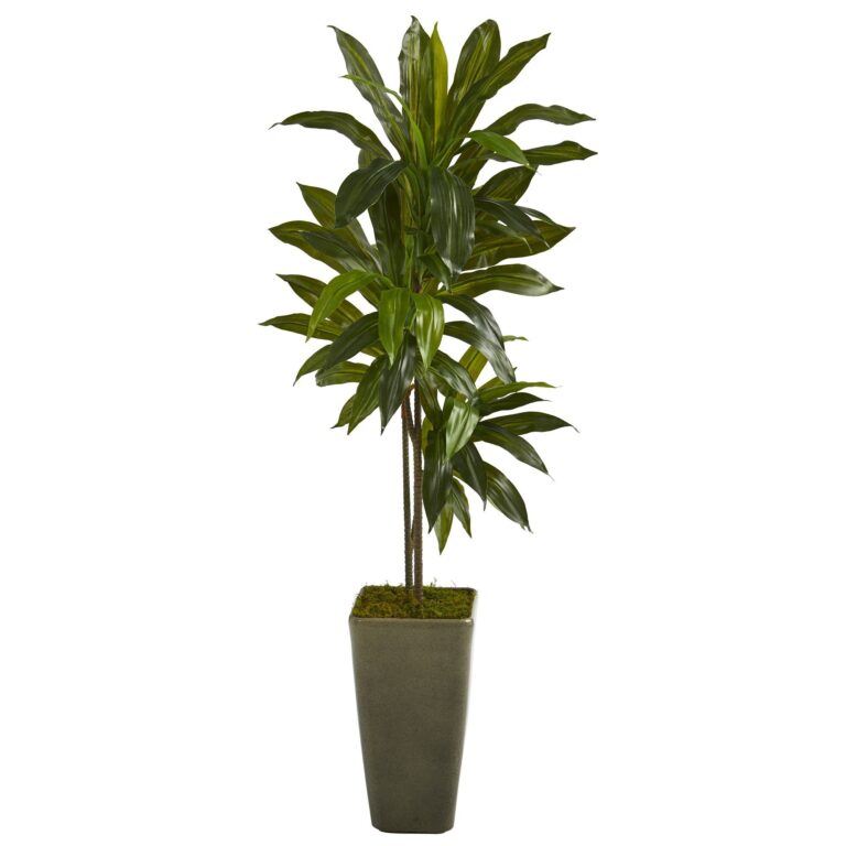 4.5' Dracaena Artificial Plant in Green Planter Real Touch