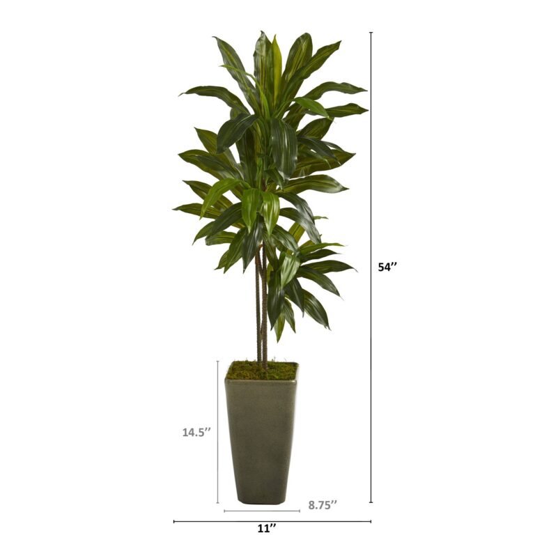 Close-up of leaf foliage texture on this 4.5' Dracaena Artificial Plant Green Planter Real Touch