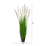 Close-up of leaf foliage texture on this 4.5' Plum Grass Artificial Plant with Warm Plumes