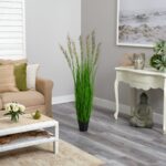 Alternate angle of the 4.5' Plum Grass Artificial Plant with Warm Plumes showing full plant
