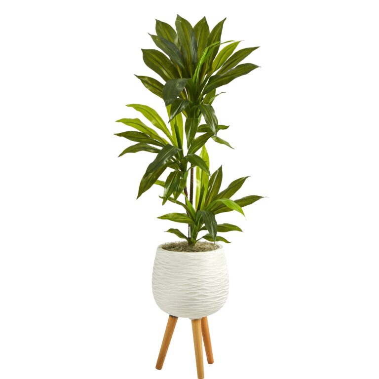46' Dracaena Artificial Plant in White Planter with Stand Real Touch