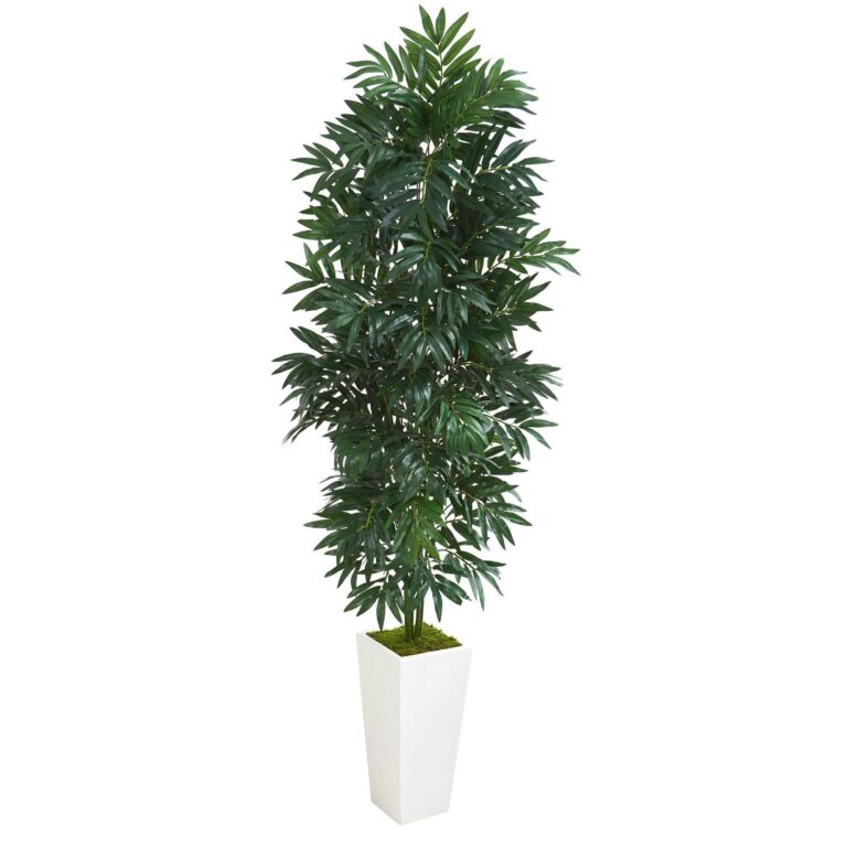 5' Bamboo Palm Artificial Plant in White Planter
