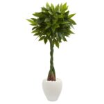 4.5' Money Artificial Tree in White Oval Planter Real Touch