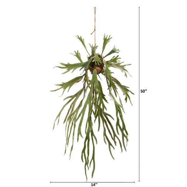 Close-up of leaf foliage texture on this 50' Staghorn Artificial Hanging Plant
