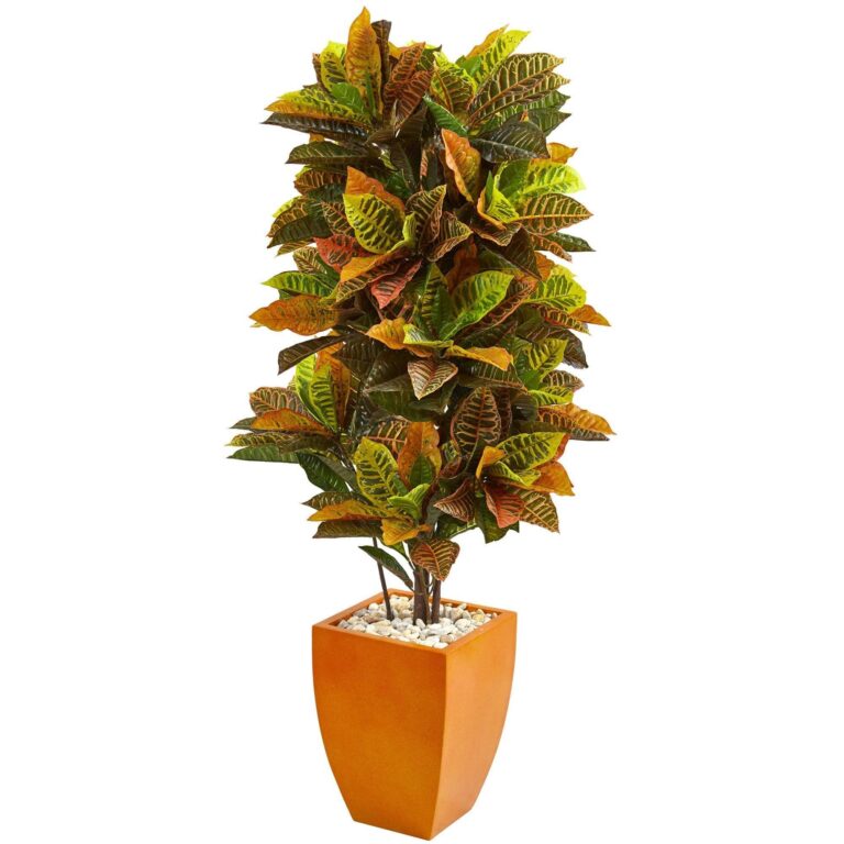 5.5' Croton Artificial Plant in Orange Planter Real Touch