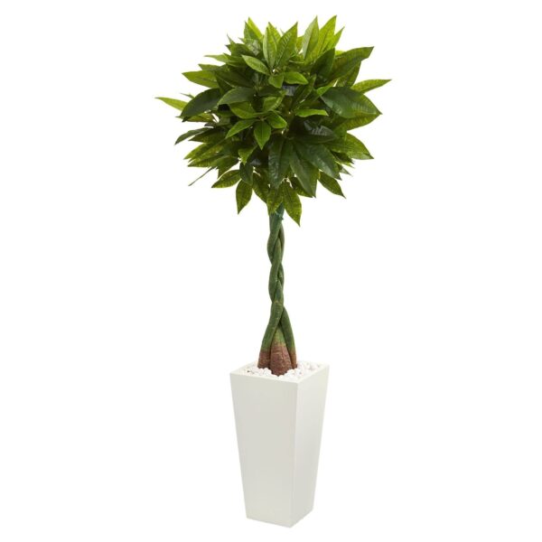 5.5' Money Artificial Tree in White Tower Planter Real Touch