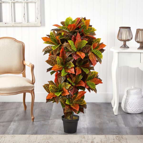 Close-up of leaf foliage texture on this 56' Croton Plant Real Touch