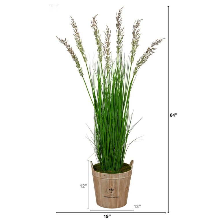 Close-up of leaf foliage texture on this 64' Wheat Grass Artificial Plant in Farmhouse Planter