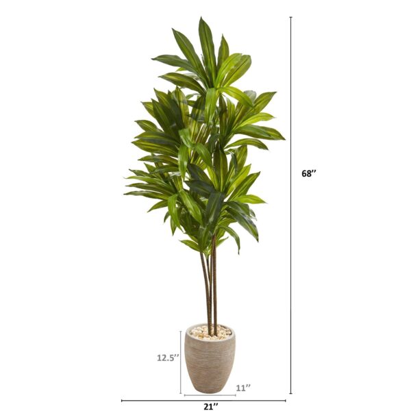Close-up of leaf foliage texture on this 68' Dracaena Artificial Plant Sand Colored Planter Real