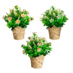 The 8 inch Artificial Daisy Plant Newspaper Wrapped Planter shown in full, highlighting full plant