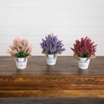 Second angle of the 8' Artificial Lavender Plant Garden Planter - Set focusing on planter