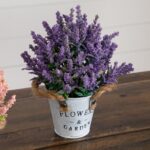 Close-up of branch layering on this 8' Artificial Lavender Plant Garden Planter - Set