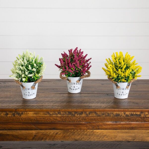 8' Artificial Lavender Plant in Rustic Flowers and Garden Planter - Set of 3