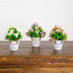 8' Artificial Lush Flowering Plant in Rustic Flowers and Garden Planter - Set of 3