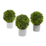 Alternate angle of the 9' Boxwood Artificial Mini Topiary Set of 3 showing full plant