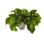 9 inch Artificial Real Touch Pothos in White Planter