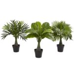 Areca, Fountain and Banana Palm Set of 3, potted artificial plant