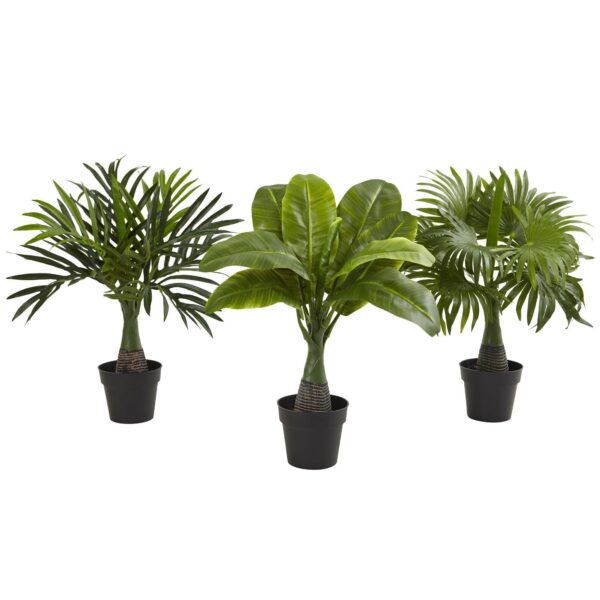Areca, Fountain and Banana Palm Set of 3, potted artificial plant
