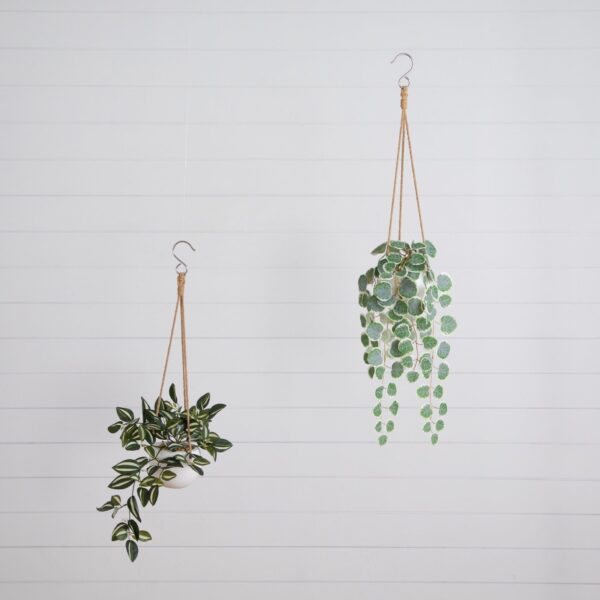Artificial Wandering Jew and String of Hearts Hanging Plant - Set of 2