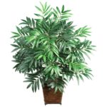 Bamboo Palm w Wood Wicker Basket Silk Plant