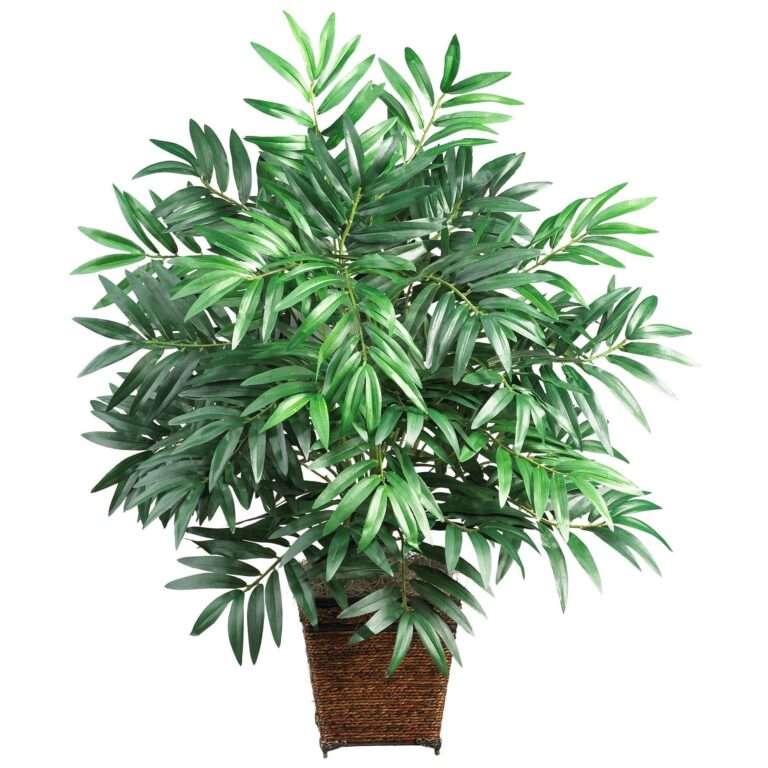 Bamboo Palm w Wood Wicker Basket Silk Plant
