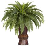 Boston Fern w Bamboo Vase Silk Plant