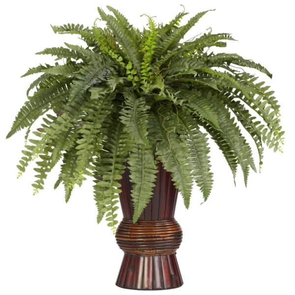 Boston Fern w Bamboo Vase Silk Plant