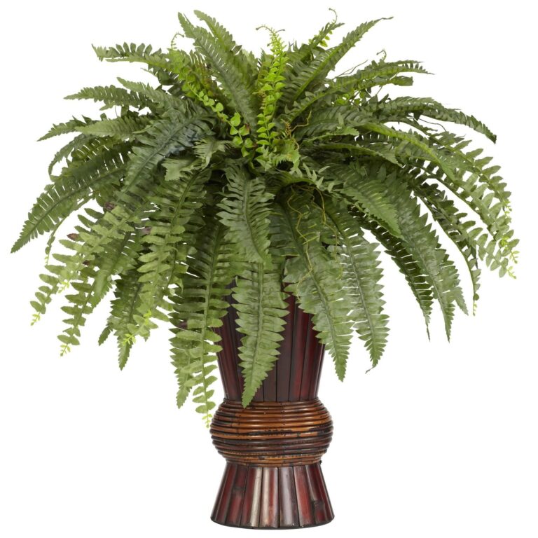 Boston Fern w Bamboo Vase Silk Plant