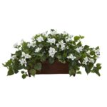 Close-up of leaf foliage texture on this Bougainvillea Artificial Plant in Decorative Planter