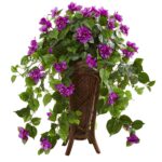 Alternate angle of the Bougainvillea Artificial Plant in Stand Planter showing full plant from planter