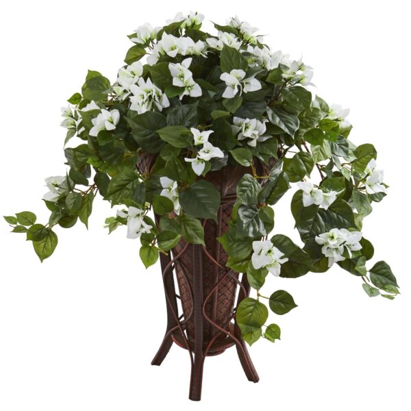 Close-up of leaf foliage texture on this Bougainvillea Artificial Plant in Stand Planter
