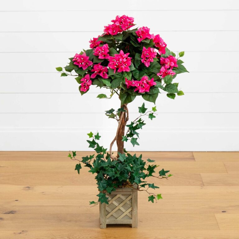 34 inch Bougainvillea Topiary w Wood Box