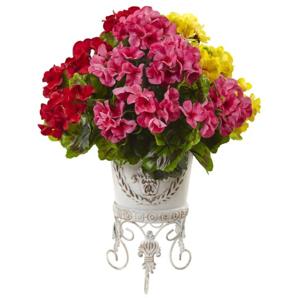 Geranium with Metal Planter UV Resistant Indoor Outdoor