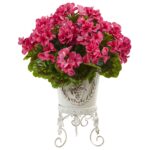 Close-up of leaf foliage texture on this Geranium with Metal Planter UV Resistant Indoor Outdoor