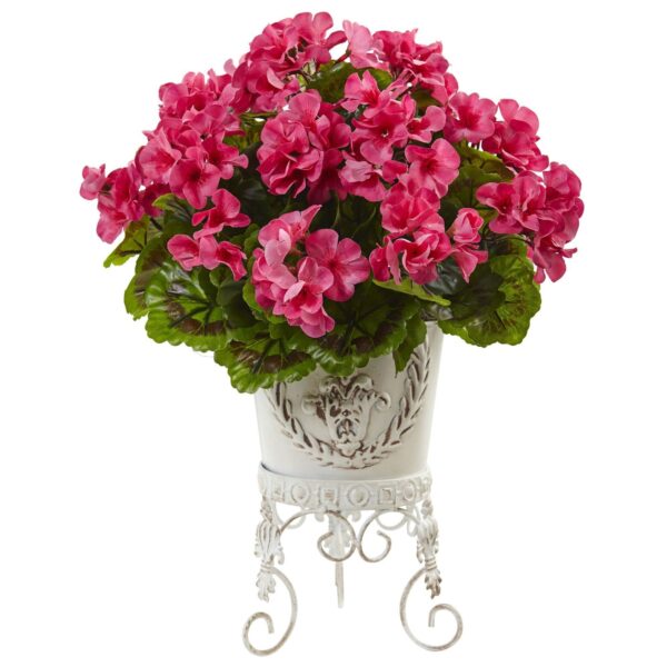 Close-up of leaf foliage texture on this Geranium with Metal Planter UV Resistant Indoor Outdoor