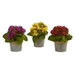 The Kalanchoe Artificial Arrangements Set of 3 flower arrangement shown in full, highlighting bloom cluster