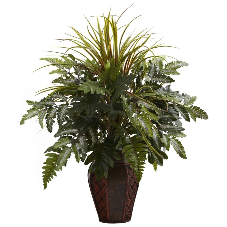 Mixed Grass and Fern w Decorative Planter