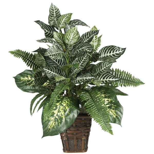 Mixed Greens Zebra w Wicker Silk Plant