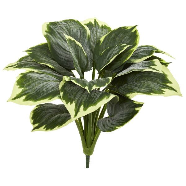 Close-up of leaf foliage texture on this Variegated Hosta Artificial Plant Set of 6
