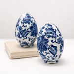 Blue and White Chinoiserie Porcelain Footed Standing Eggs Set Easter Decor, home decor