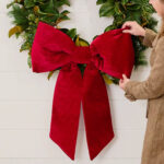 Extra Large Door Size Wired Padded Red Velvet Bow UV - Resistant Outdoor Hanging Decor