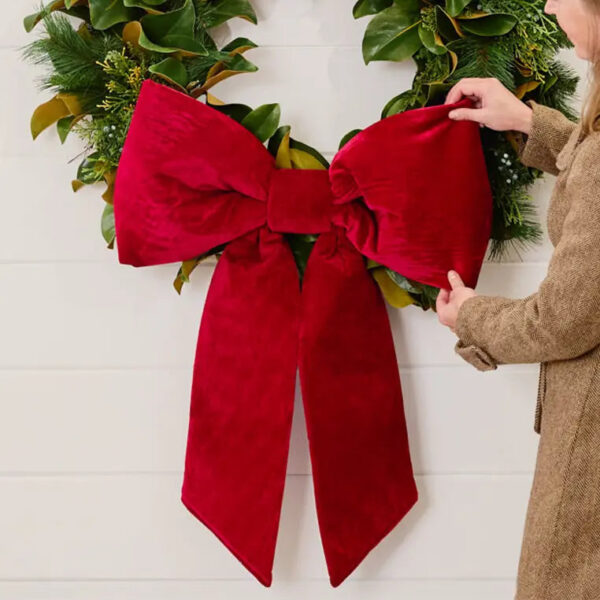 Extra Large Door Size Wired Padded Red Velvet Bow UV - Resistant Outdoor Hanging Decor